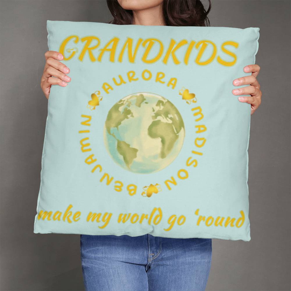 "Grandkids Make My World Go 'Round" Personalized Pillow