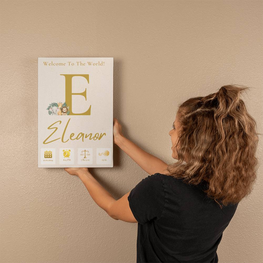"Welcome to the World" -Personalized Birth Announcement, Gallery Wrapped Canvas, Various sizes