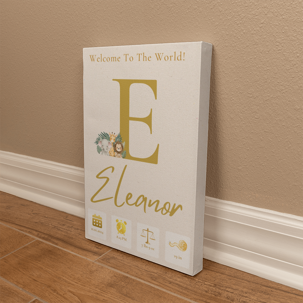 "Welcome to the World" -Personalized Birth Announcement, Gallery Wrapped Canvas, Various sizes