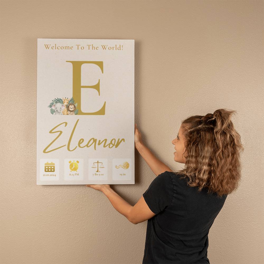 "Welcome to the World" -Personalized Birth Announcement, Gallery Wrapped Canvas, Various sizes