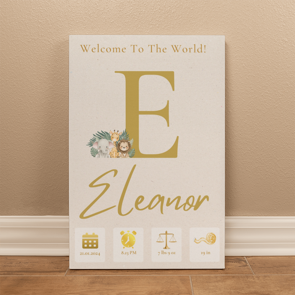 "Welcome to the World" -Personalized Birth Announcement, Gallery Wrapped Canvas, Various sizes