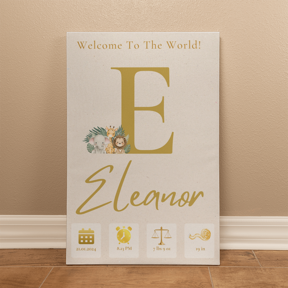 "Welcome to the World" -Personalized Birth Announcement, Gallery Wrapped Canvas, Various sizes
