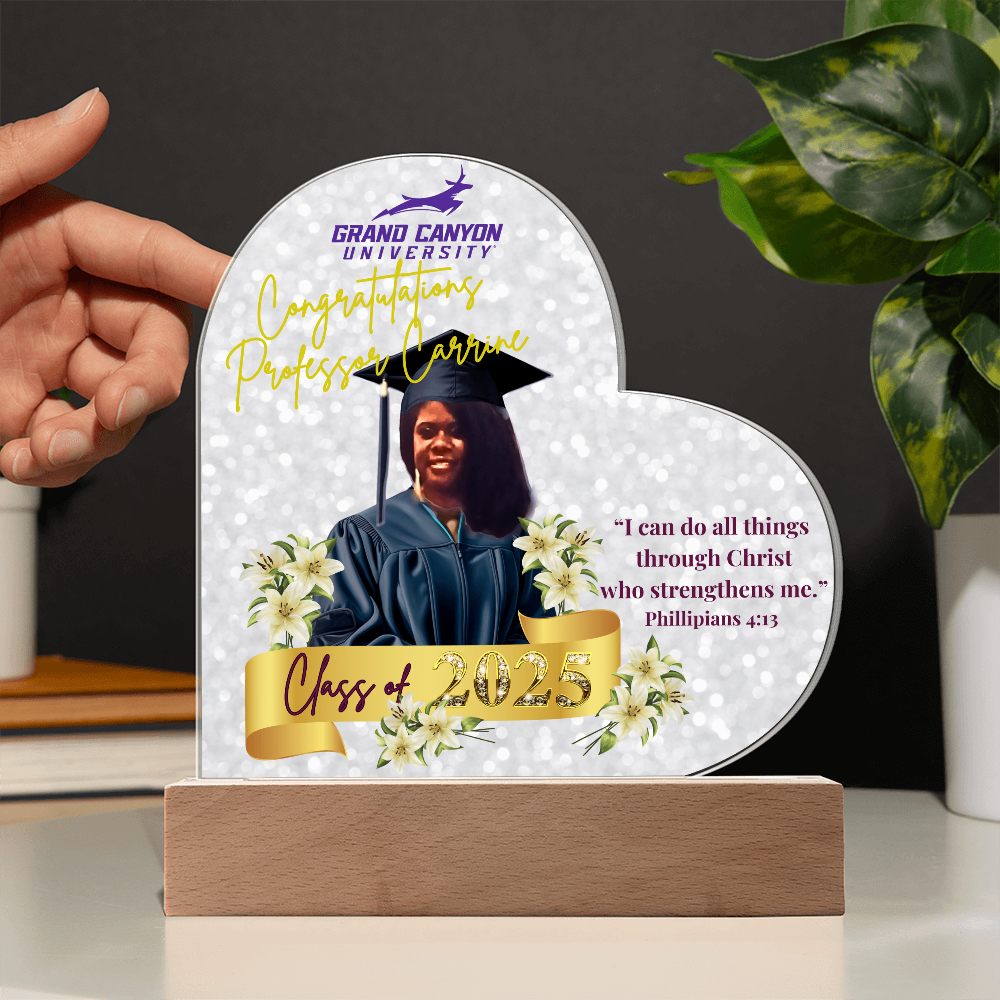 Congratulations Professor Carrine Graduation Heart Acrylic Plaque