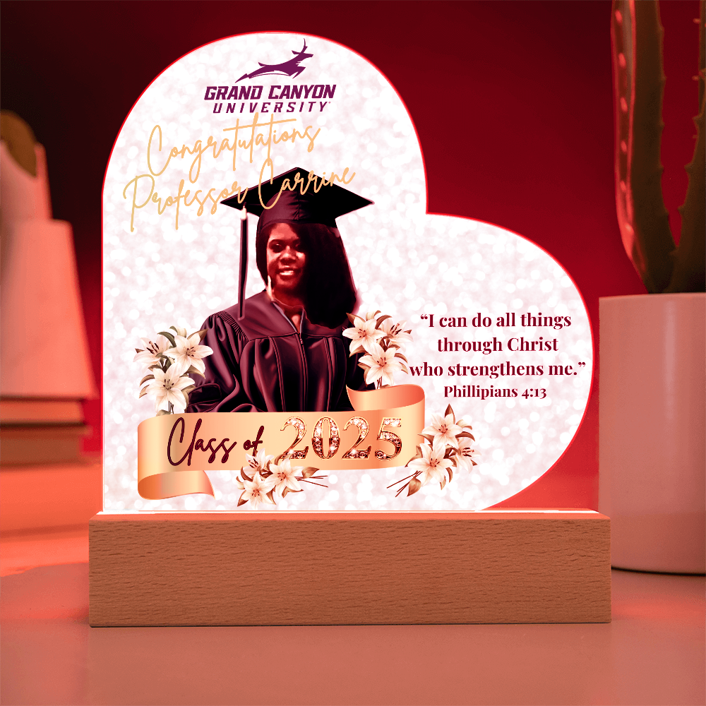 Congratulations Professor Carrine Graduation Heart Acrylic Plaque