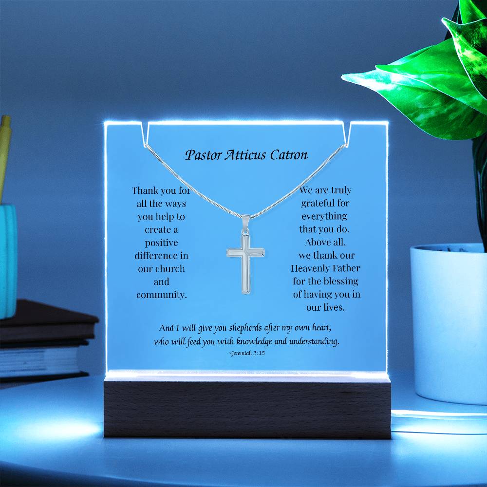 Elegant Keepsake: Personalized Acrylic Plaque with Cross Necklace Bundle