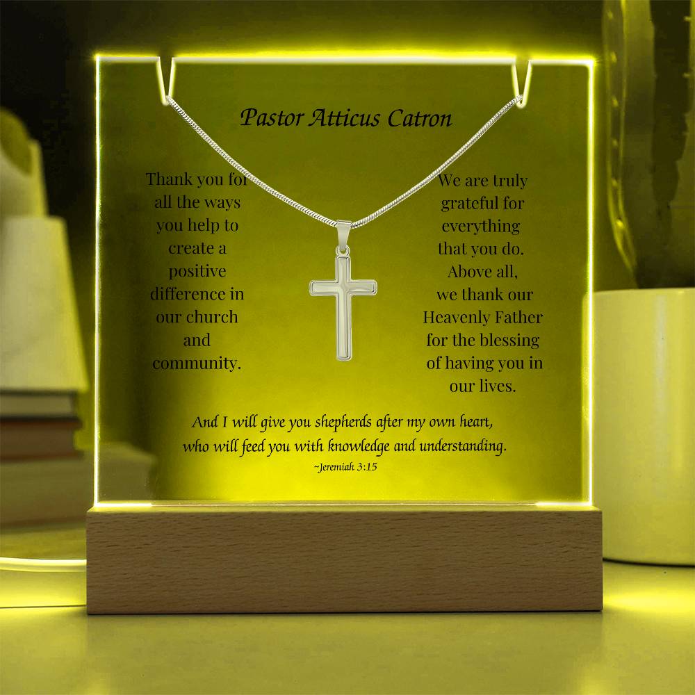 Elegant Keepsake: Personalized Acrylic Plaque with Cross Necklace Bundle