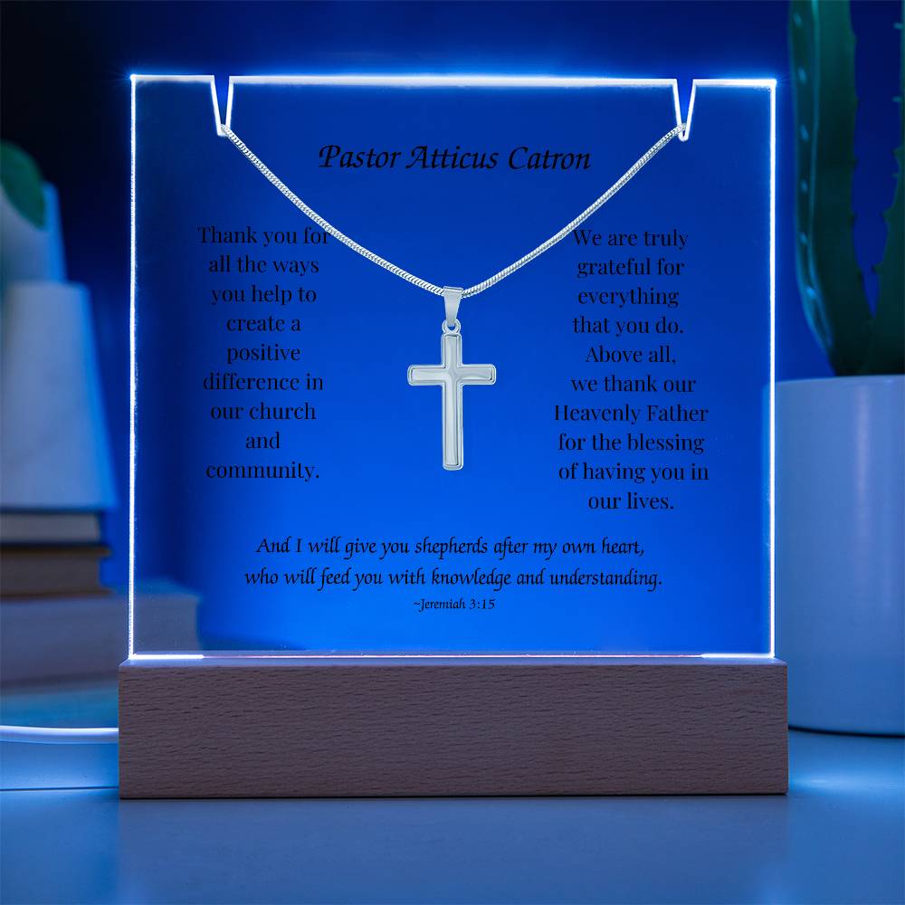 Elegant Keepsake: Personalized Acrylic Plaque with Cross Necklace Bundle