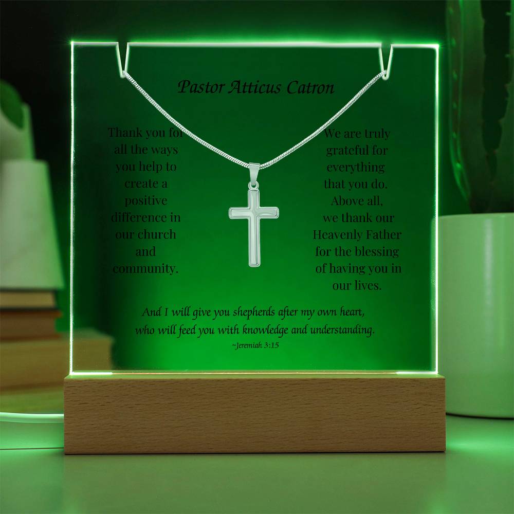 Elegant Keepsake: Personalized Acrylic Plaque with Cross Necklace Bundle