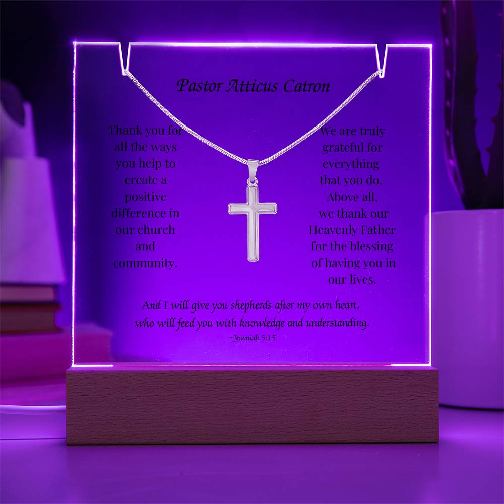 Elegant Keepsake: Personalized Acrylic Plaque with Cross Necklace Bundle