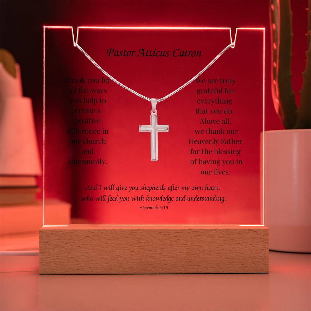 Elegant Keepsake: Personalized Acrylic Plaque with Cross Necklace Bundle