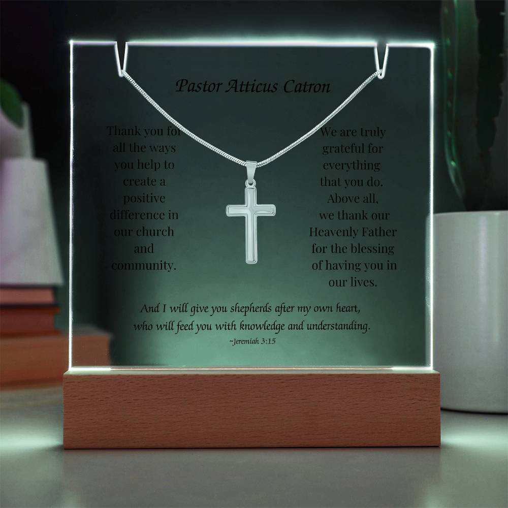 Elegant Keepsake: Personalized Acrylic Plaque with Cross Necklace Bundle