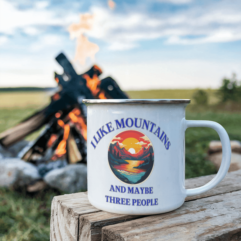 "I Like Mountains and Maybe Three People" Ceramic Camping Mug