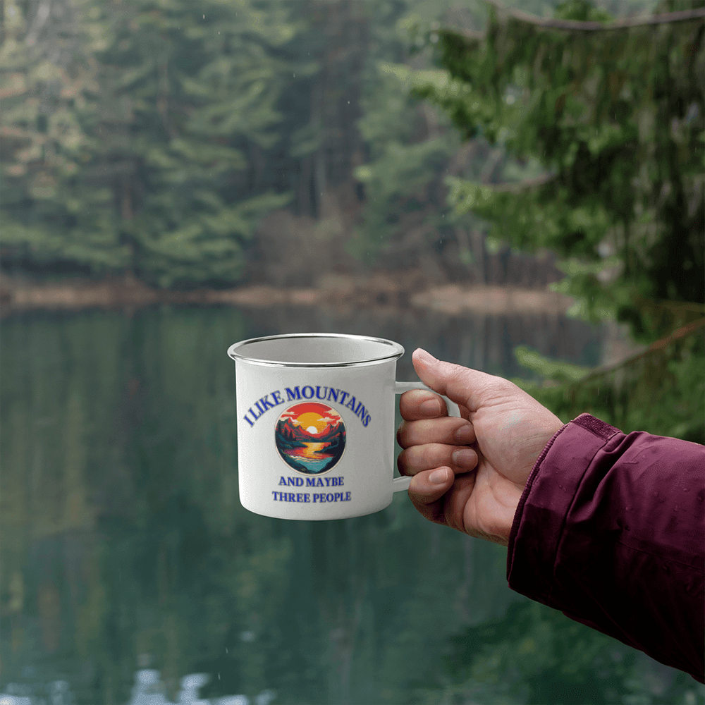 "I Like Mountains and Maybe Three People" Ceramic Camping Mug