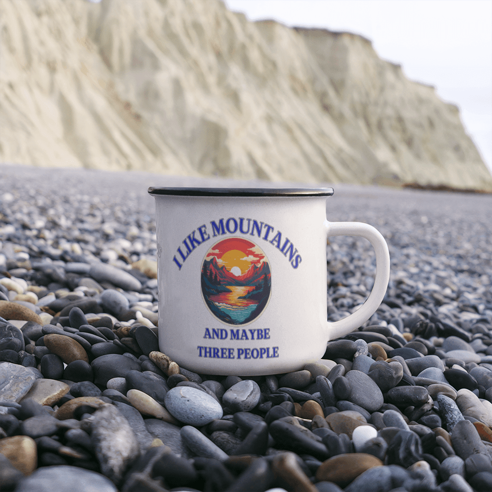 "I Like Mountains and Maybe Three People" Ceramic Camping Mug