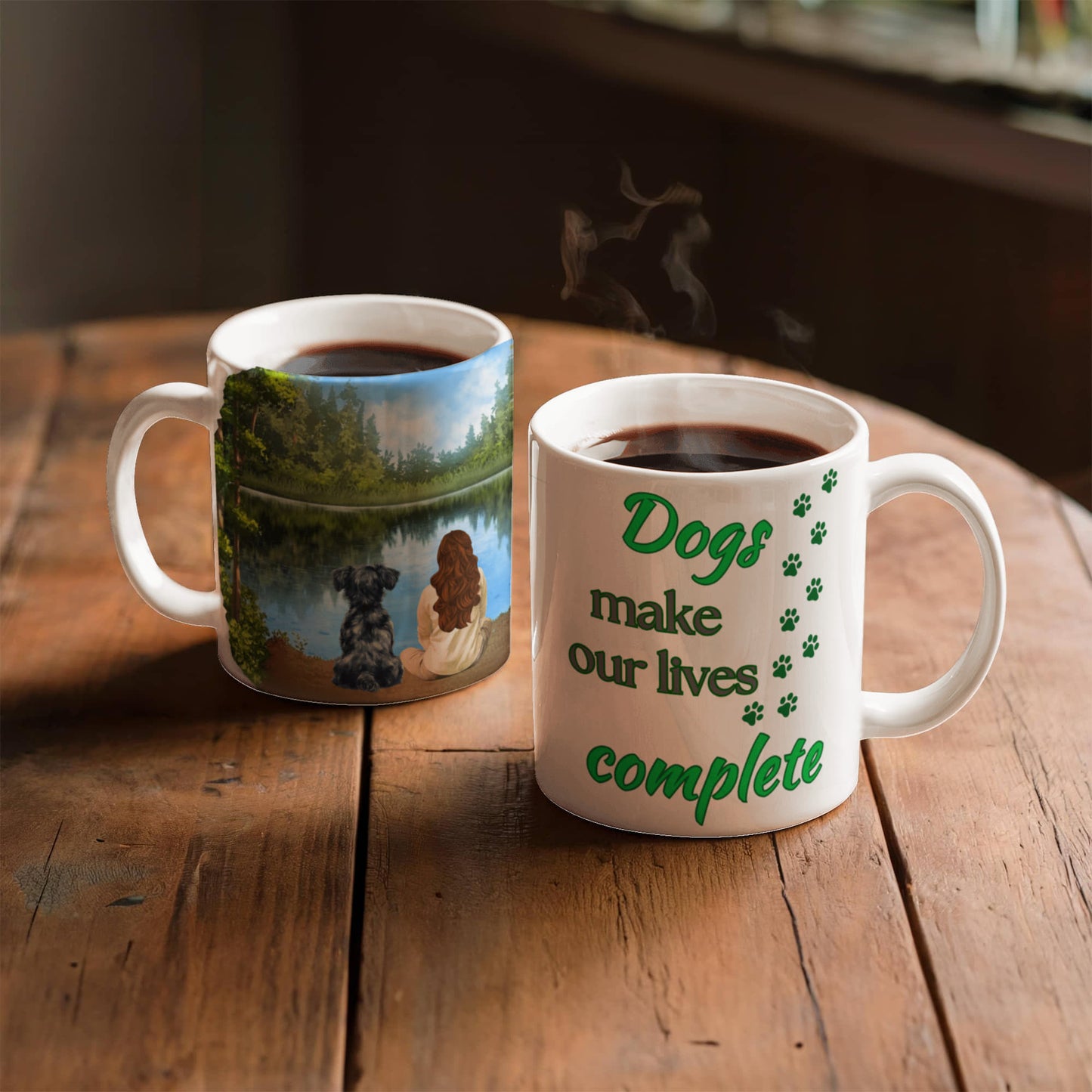 Customized "Dogs Make Our Lives Complete" White Ceramic Mug, 11 oz, 15 oz