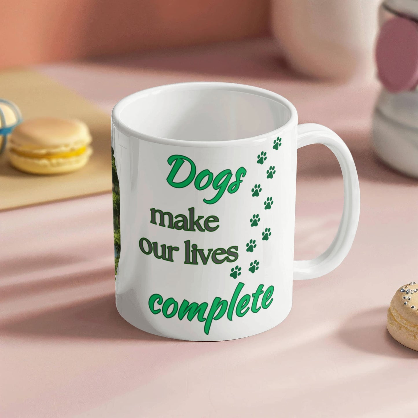 Customized "Dogs Make Our Lives Complete" White Ceramic Mug, 11 oz, 15 oz