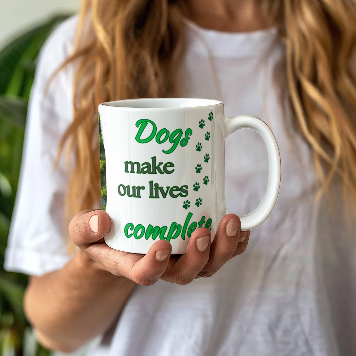 Customized "Dogs Make Our Lives Complete" White Ceramic Mug, 11 oz, 15 oz