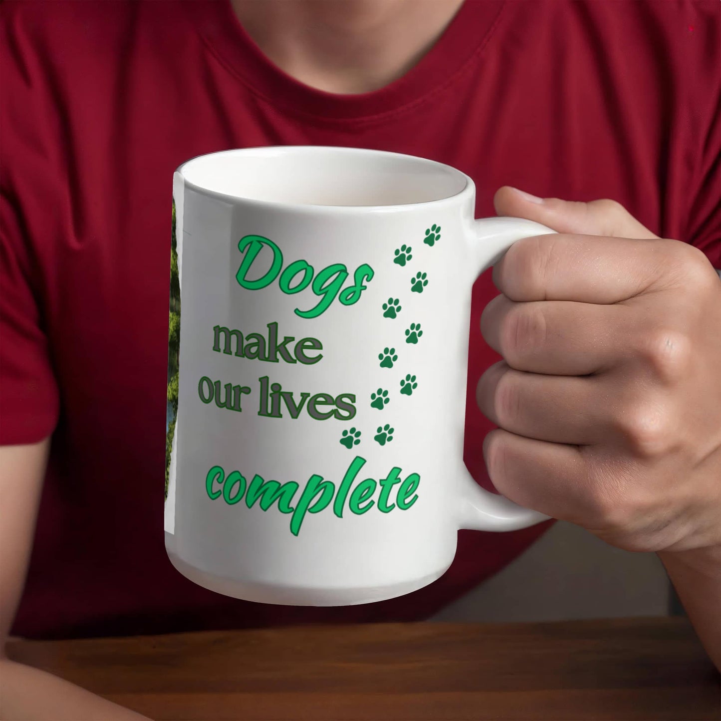 Customized "Dogs Make Our Lives Complete" White Ceramic Mug, 11 oz, 15 oz