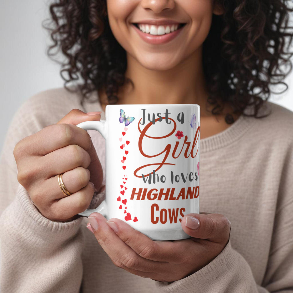 Highland Cow Lovers Custom Ceramic Mug - “Just a Girl Who Loves Highland Cows” Design