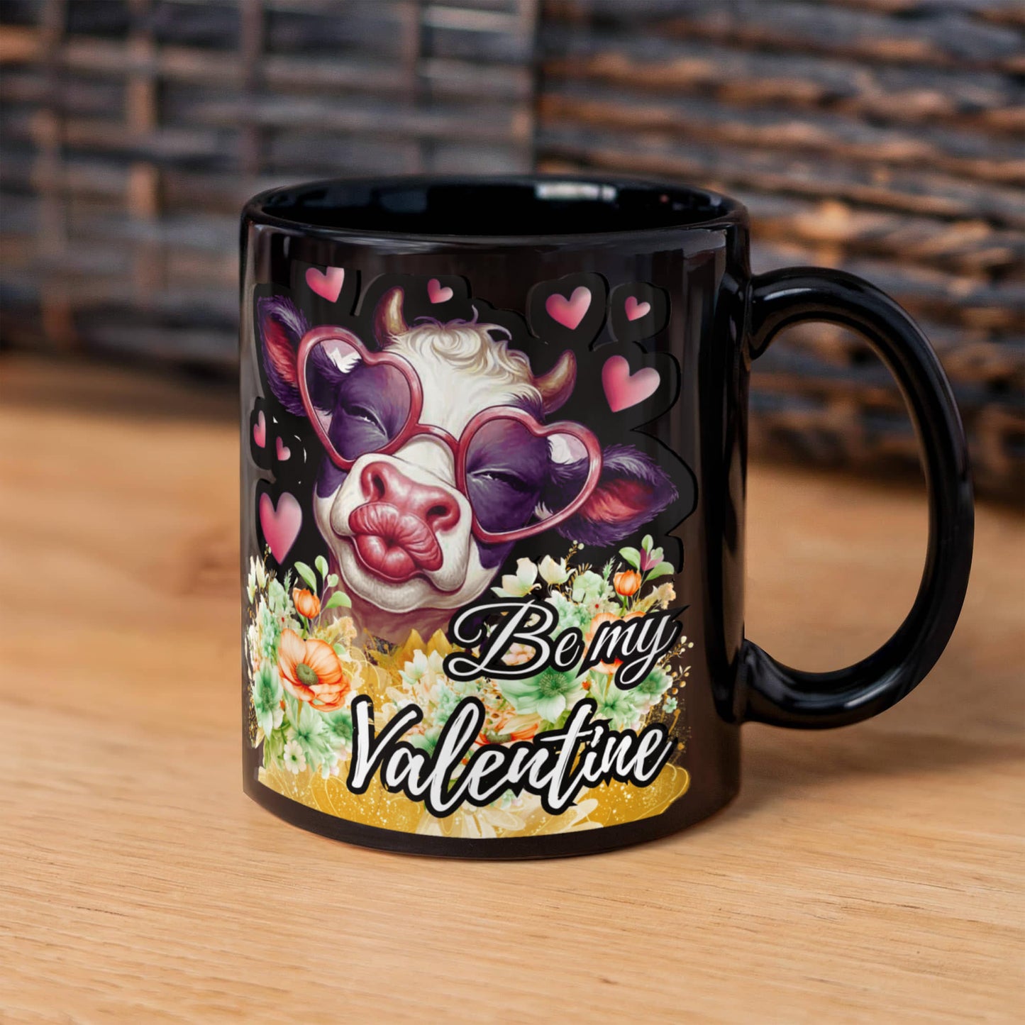 Humorous “ Be my Valentine” Cow Kisser Ceramic Mug, 11 oz, 15 oz