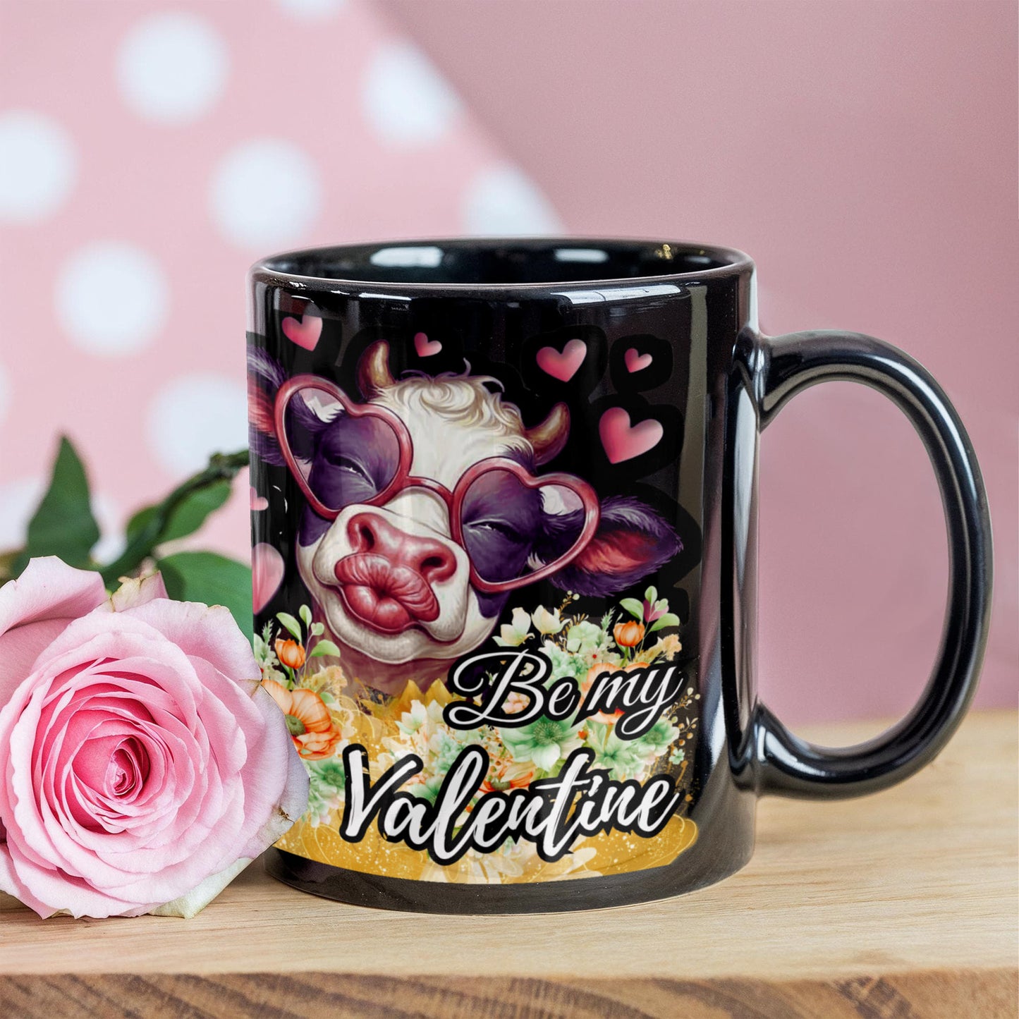 Humorous “ Be my Valentine” Cow Kisser Ceramic Mug, 11 oz, 15 oz