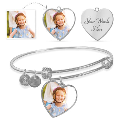 Cherished Moments: Personalized Heart Bangle Bracelet with Photo