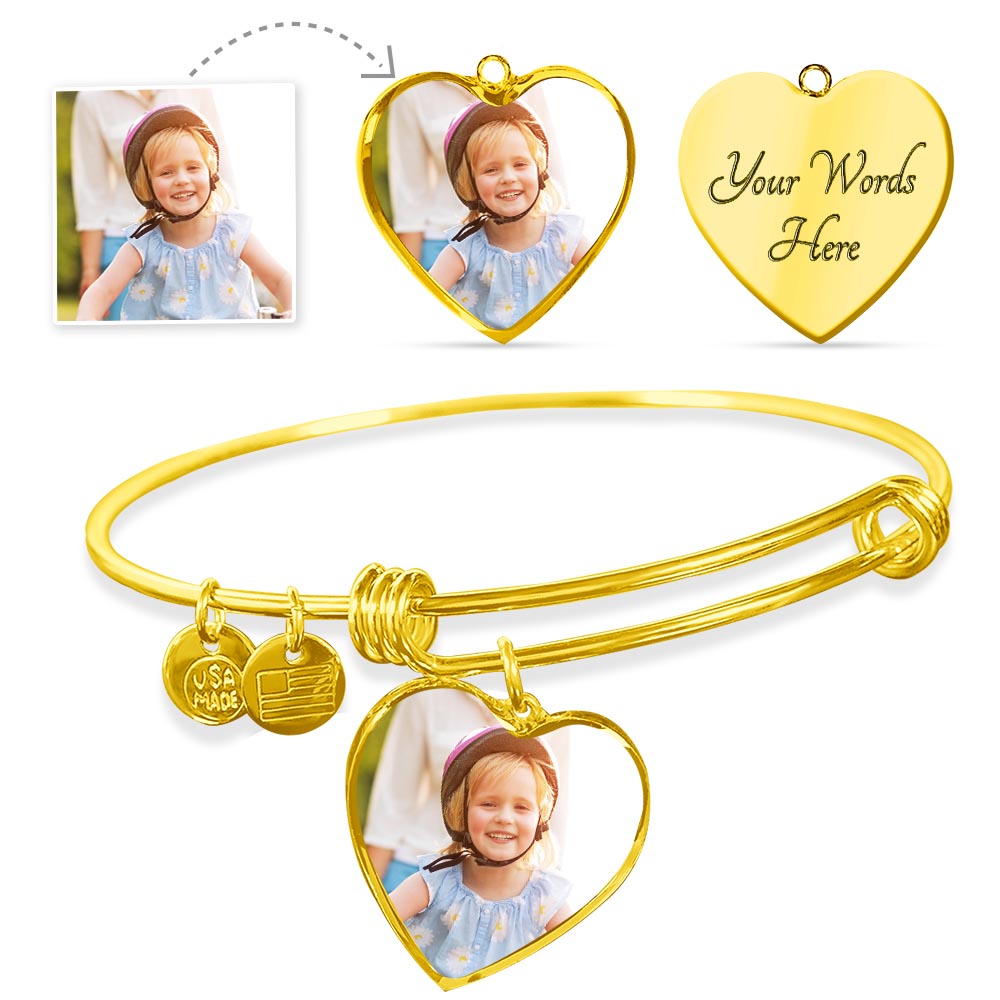 Cherished Moments: Personalized Heart Bangle Bracelet with Photo