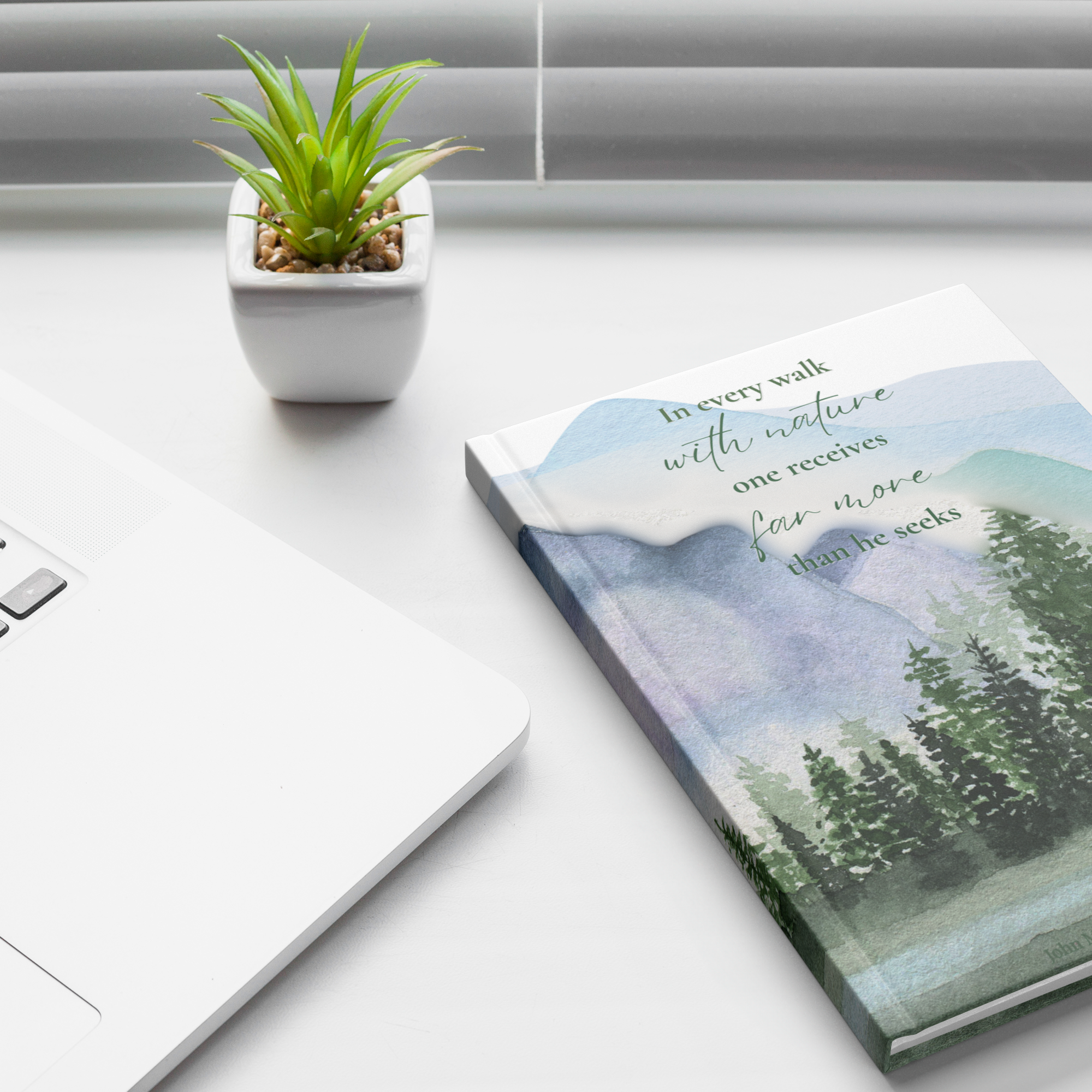 Watercolor Mountain Lake Hardcover Journal - Nature Quote Notebook - Eco Travel Diary