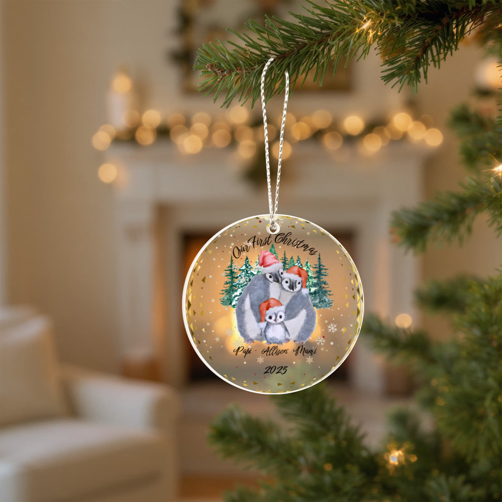 Our First Christmas Personalized Penguin Family Acrylic Circle Ornament
