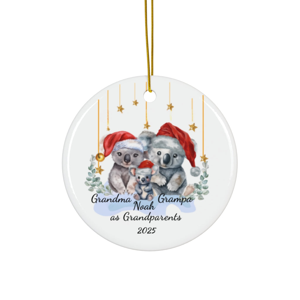 Personalized Grandparent Gift, First Grandbaby Gift, Koala Family Ornament, Ceramic Christmas Decoration, Custom Holiday Keepsake