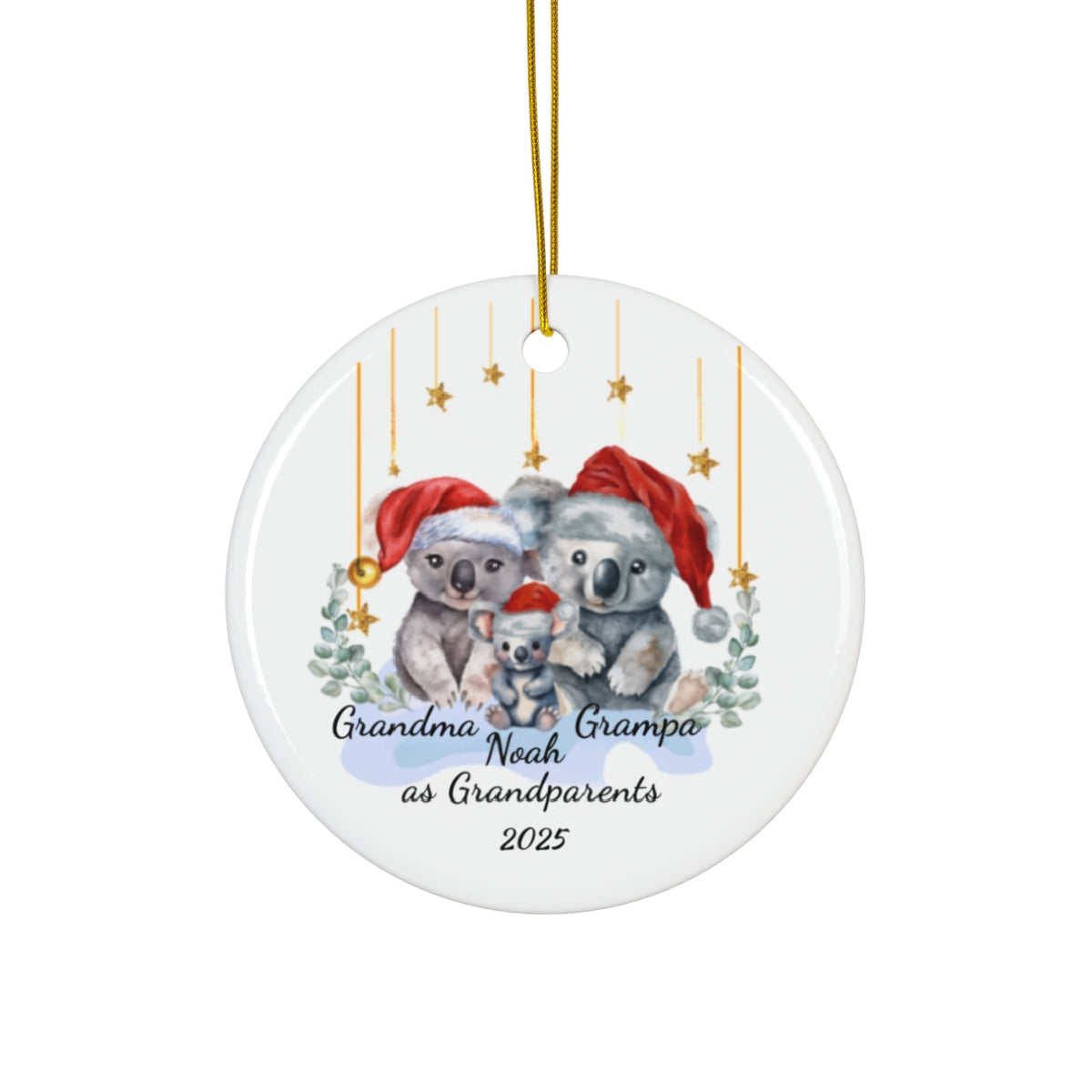 Personalized Grandparent Gift, First Grandbaby Gift, Koala Family Ornament, Ceramic Christmas Decoration, Custom Holiday Keepsake