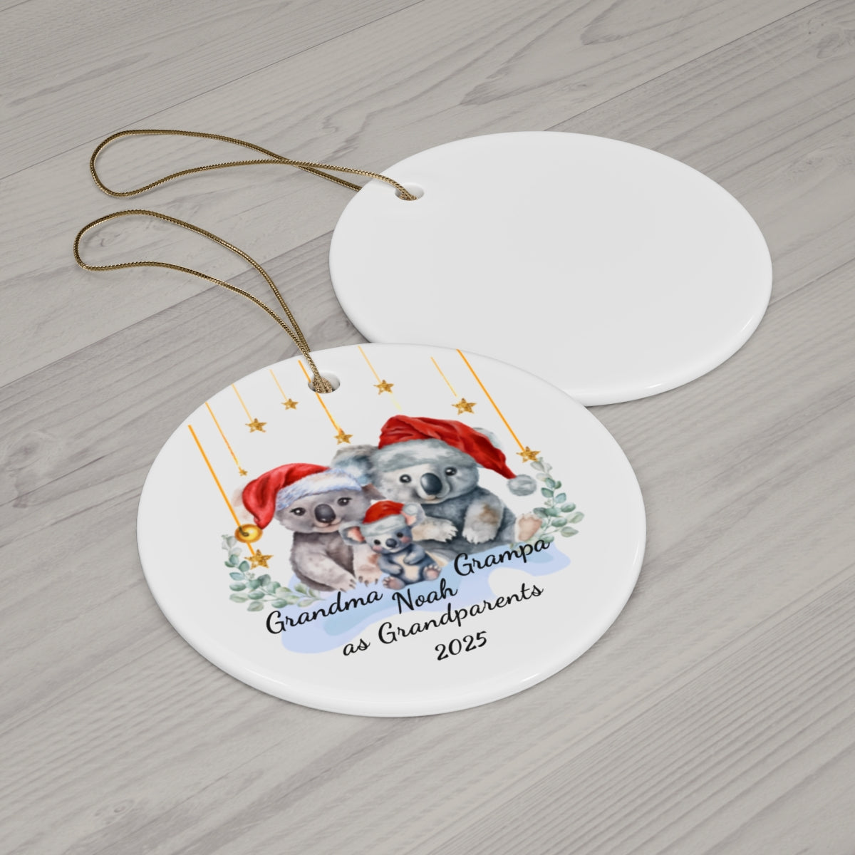Personalized Grandparent Gift, First Grandbaby Gift, Koala Family Ornament, Ceramic Christmas Decoration, Custom Holiday Keepsake