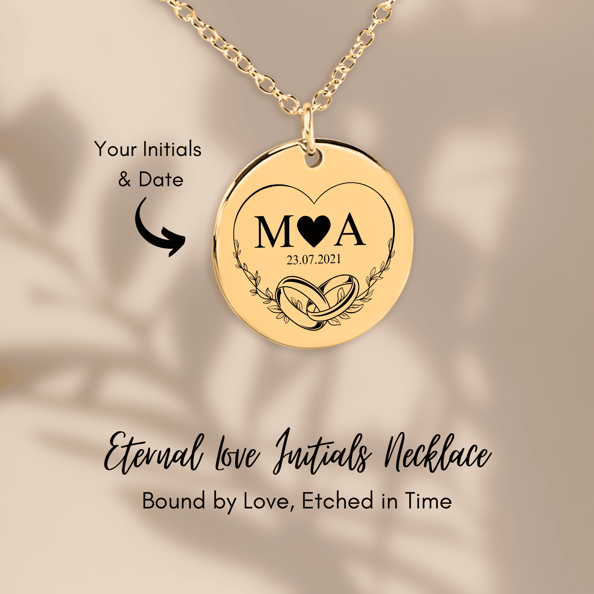 Eternal Love Initials Necklace— Personalized Pendant in Gold, Rose Gold, or Silver — Custom Engraved Keepsake Gift