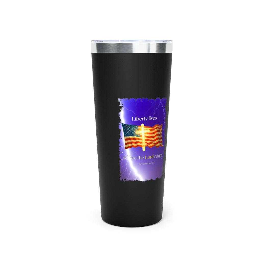 Personalized Tumbler with Cross and Flag Design, Double-Wall Copper Insulated, 22oz Stainless Steel, BPA-Free Drinkware