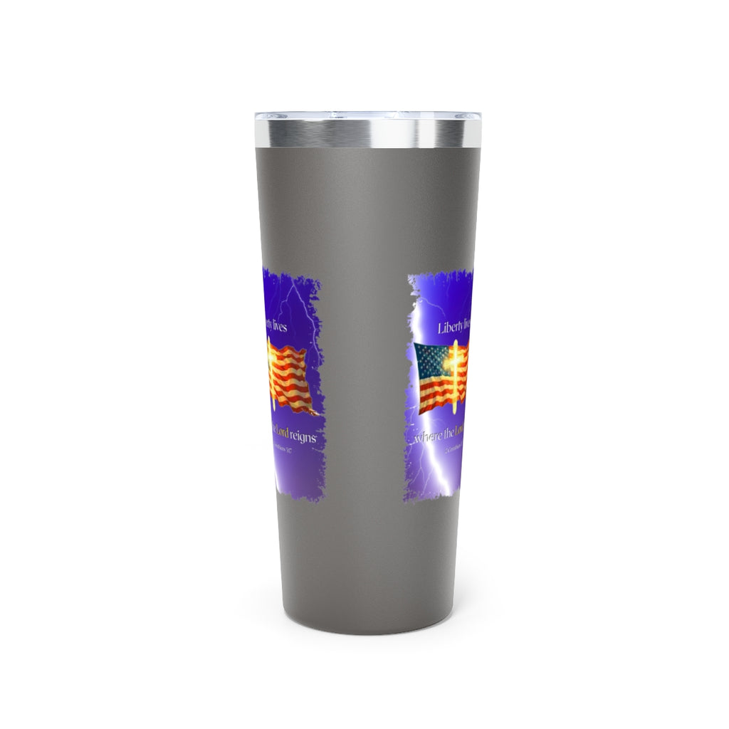 Personalized Tumbler with Cross and Flag Design, Double-Wall Copper Insulated, 22oz Stainless Steel, BPA-Free Drinkware