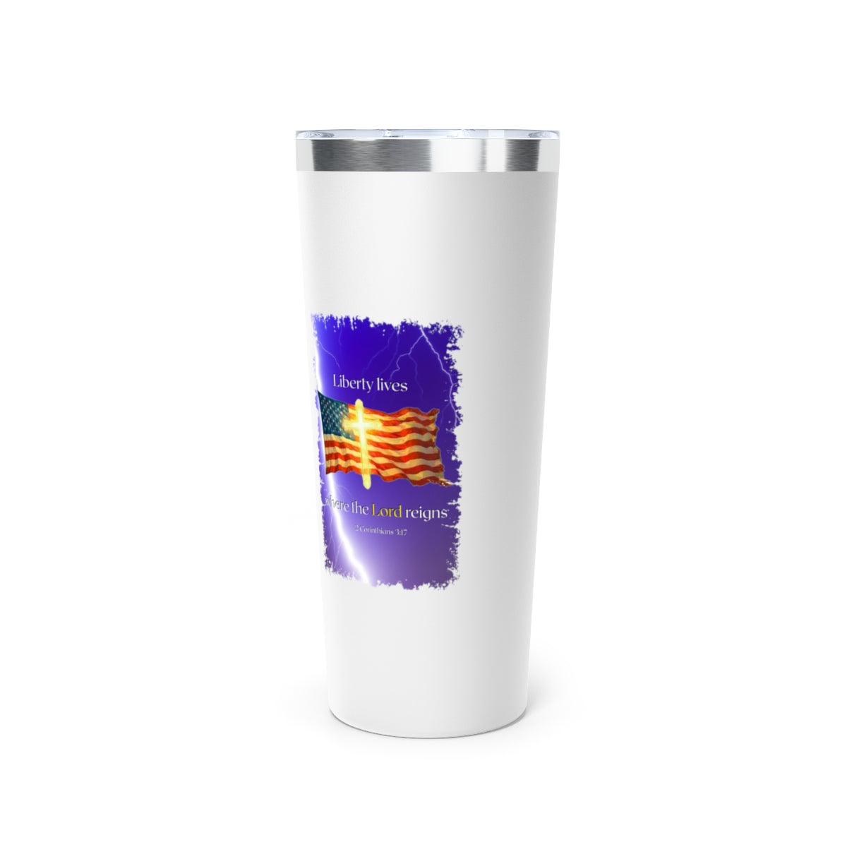 Personalized Tumbler with Cross and Flag Design, Double-Wall Copper Insulated, 22oz Stainless Steel, BPA-Free Drinkware