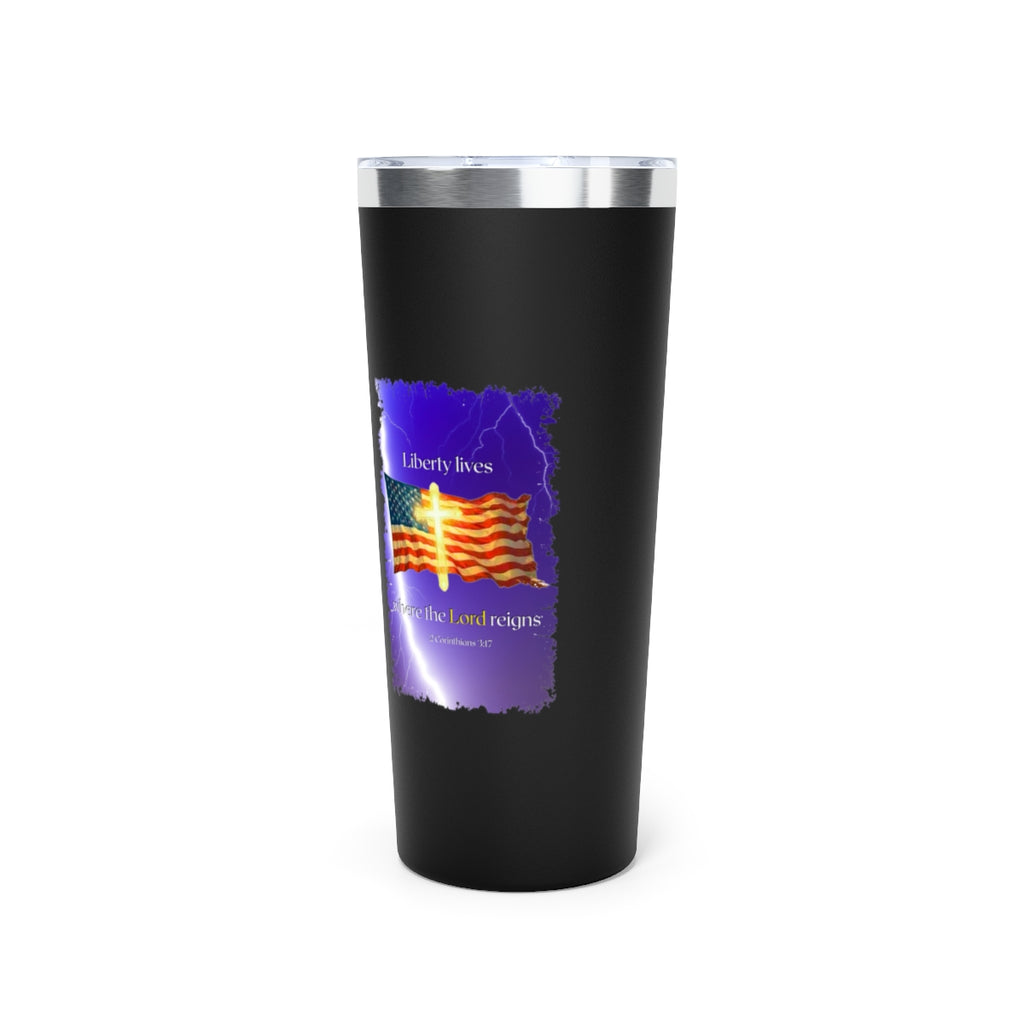 Personalized Tumbler with Cross and Flag Design, Double-Wall Copper Insulated, 22oz Stainless Steel, BPA-Free Drinkware