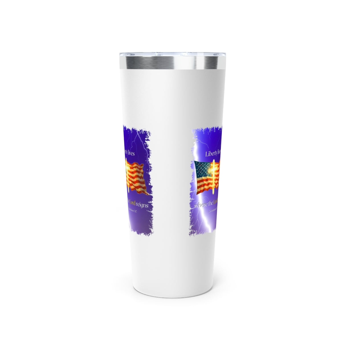 Personalized Tumbler with Cross and Flag Design, Double-Wall Copper Insulated, 22oz Stainless Steel, BPA-Free Drinkware