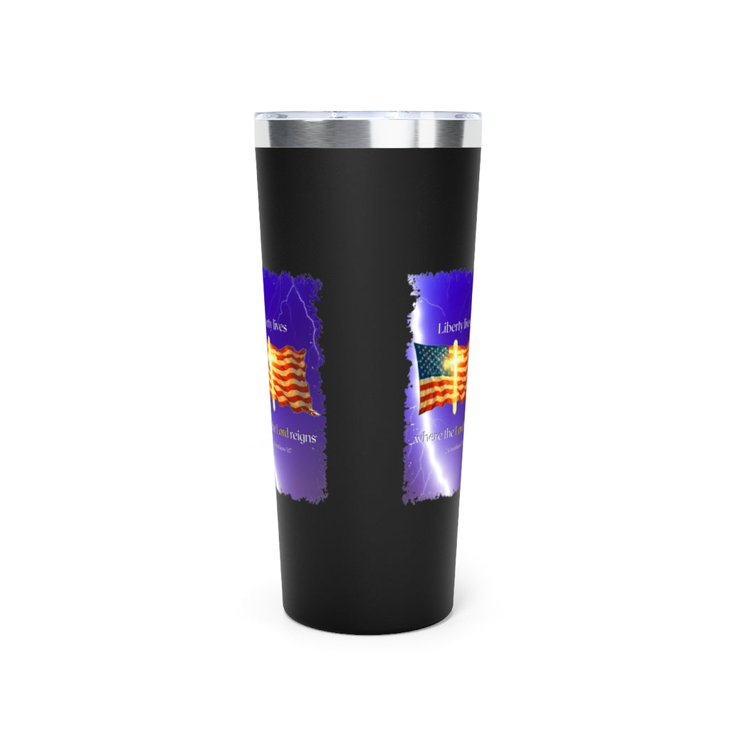 Personalized Tumbler with Cross and Flag Design, Double-Wall Copper Insulated, 22oz Stainless Steel, BPA-Free Drinkware
