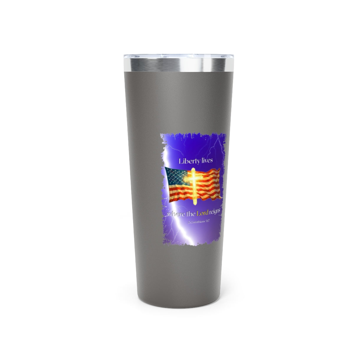 Personalized Tumbler with Cross and Flag Design, Double-Wall Copper Insulated, 22oz Stainless Steel, BPA-Free Drinkware