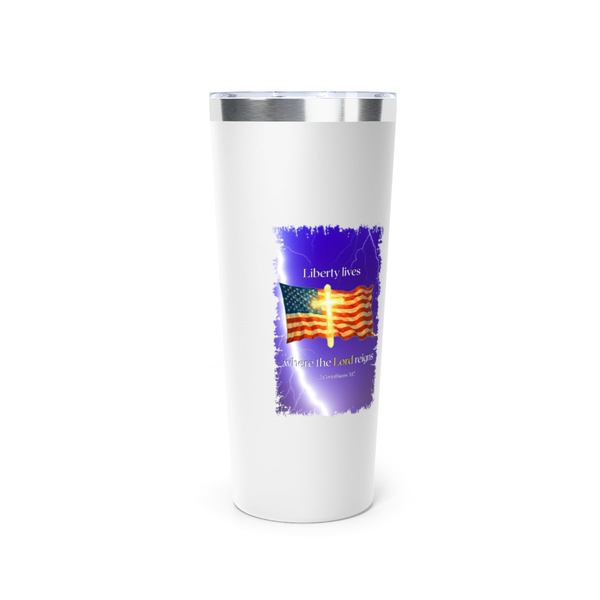 Personalized Tumbler with Cross and Flag Design, Double-Wall Copper Insulated, 22oz Stainless Steel, BPA-Free Drinkware