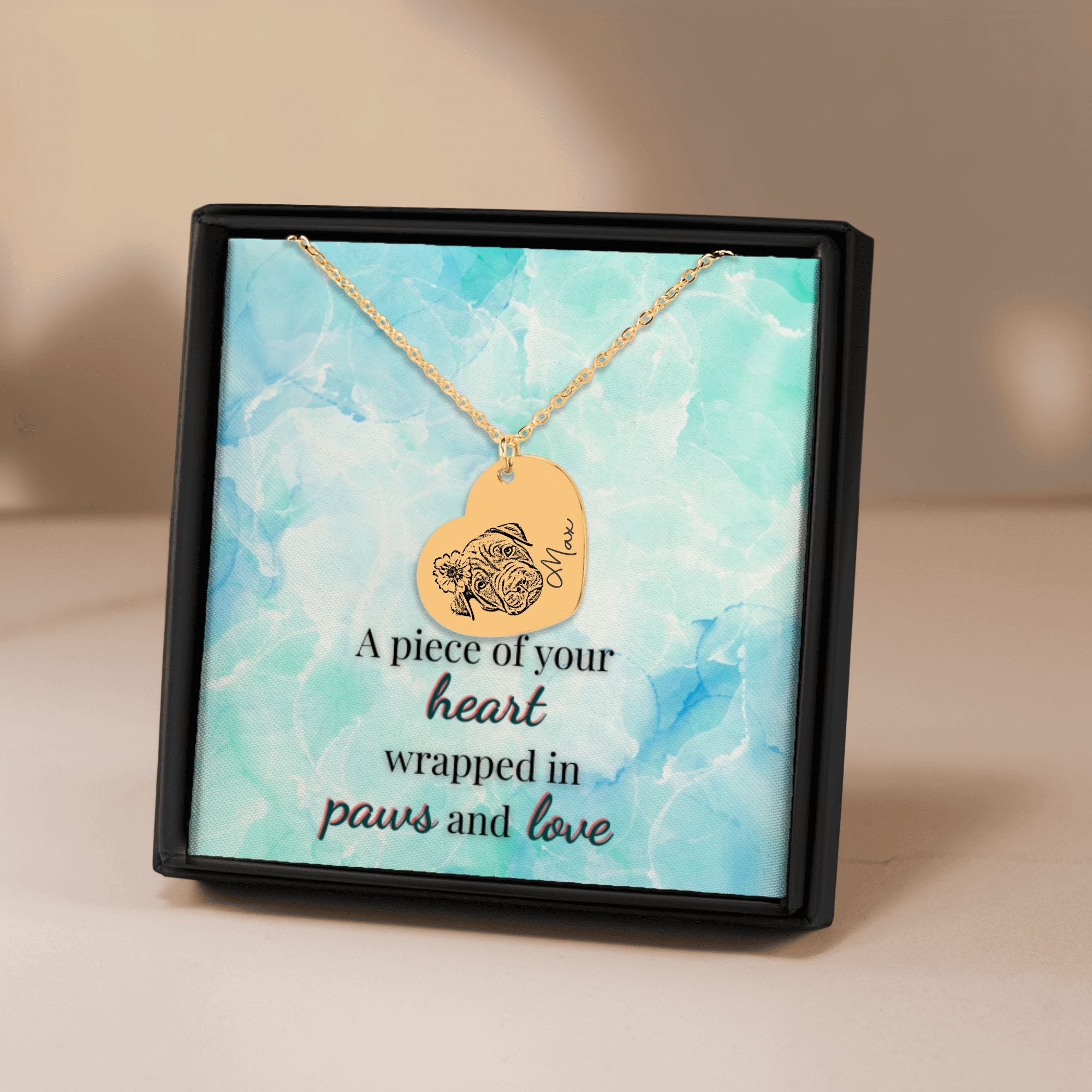 Personalized Engraved Pet Portrait Heart-Shaped Pendant Necklace--Unique Heartfelt Gift for Animal Lovers