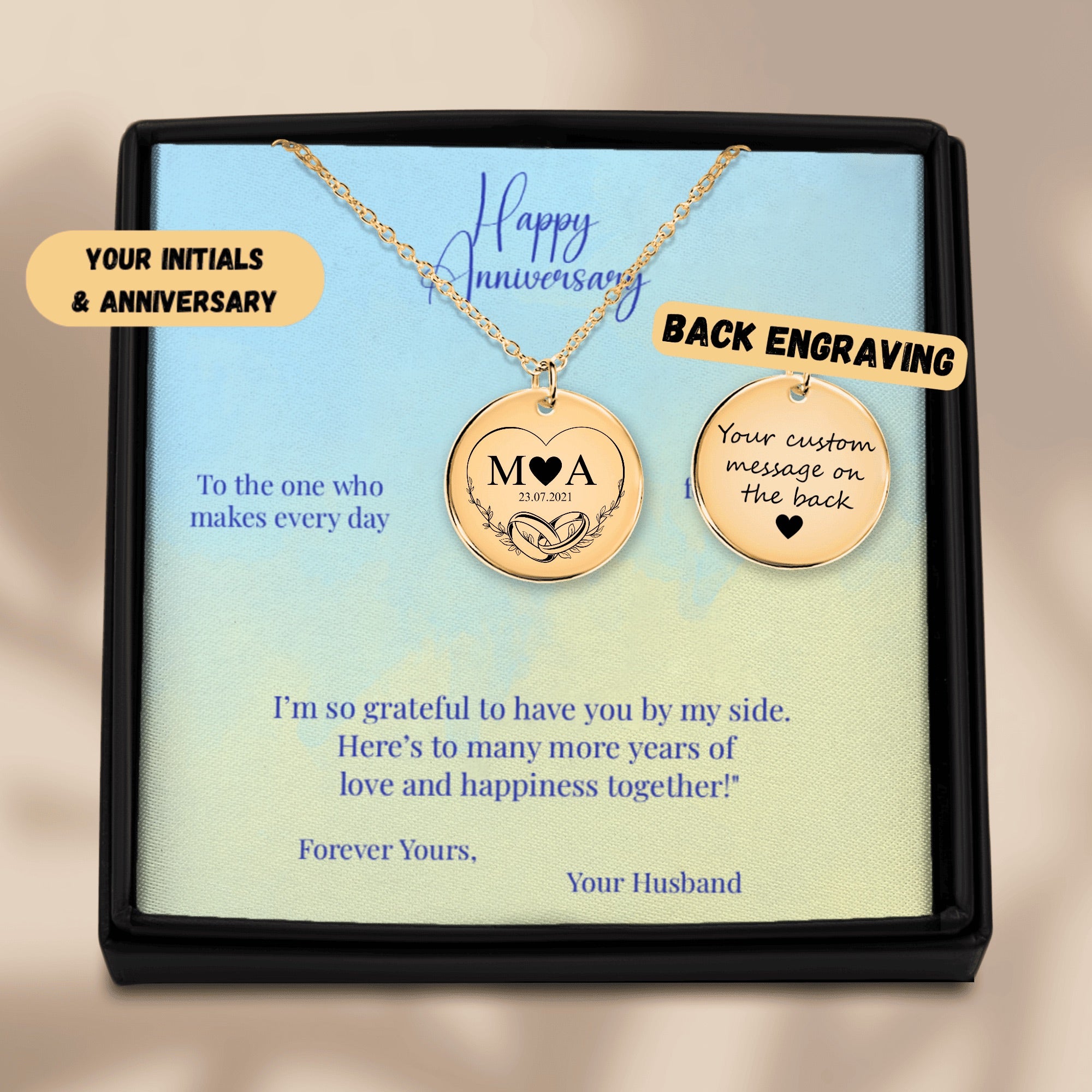 Eternal Love Initials Necklace— Personalized Pendant in Gold, Rose Gold, or Silver — Custom Engraved Keepsake Gift