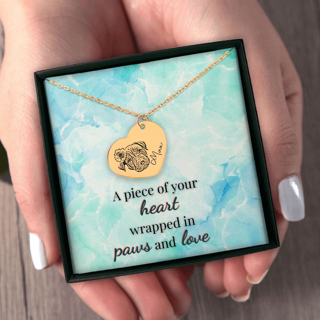 Personalized Engraved Pet Portrait Heart-Shaped Pendant Necklace--Unique Heartfelt Gift for Animal Lovers