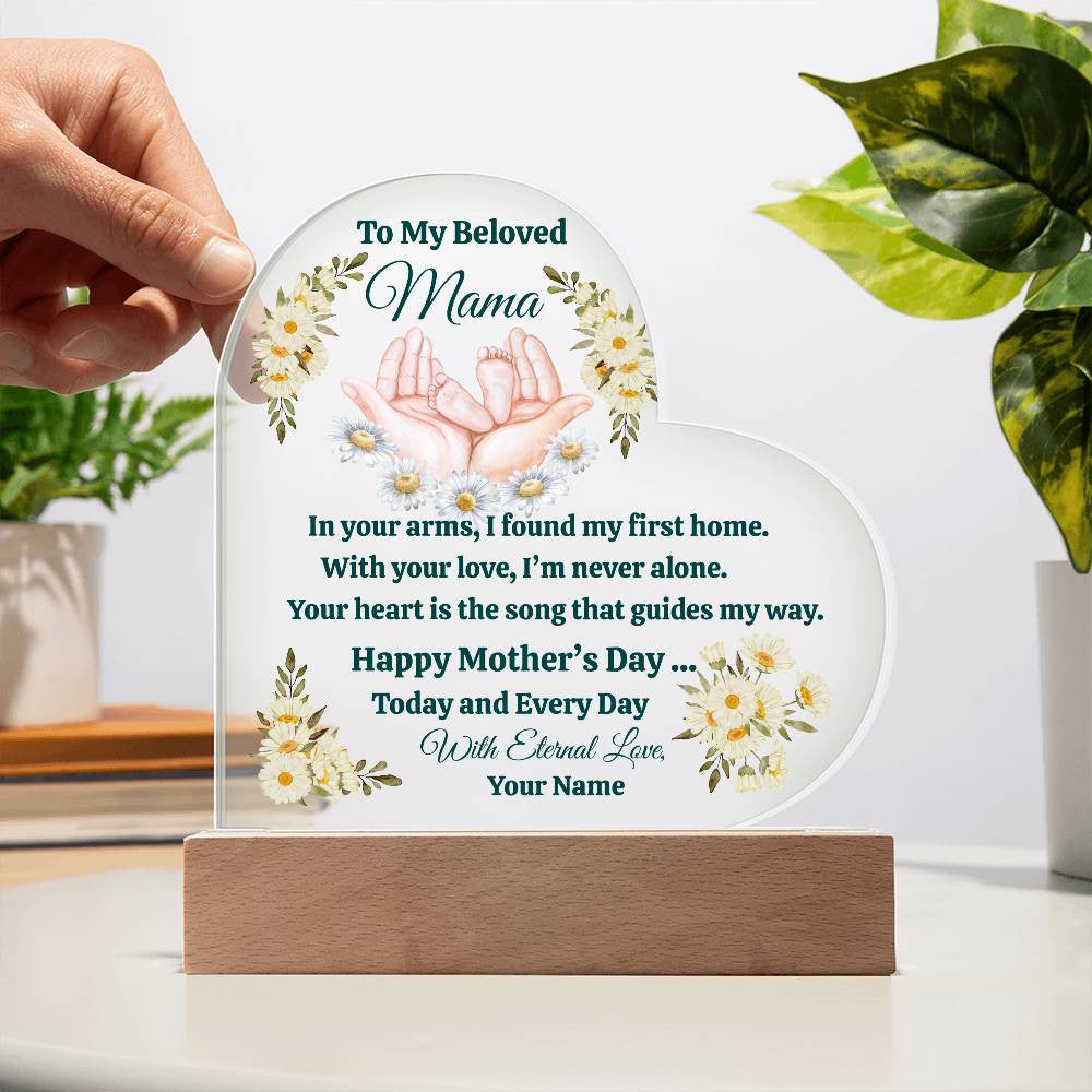 Heartfelt Mother's Day Acrylic Heart-Shaped Personalized LED Plaque - 7 Color Options, Battery or Corded