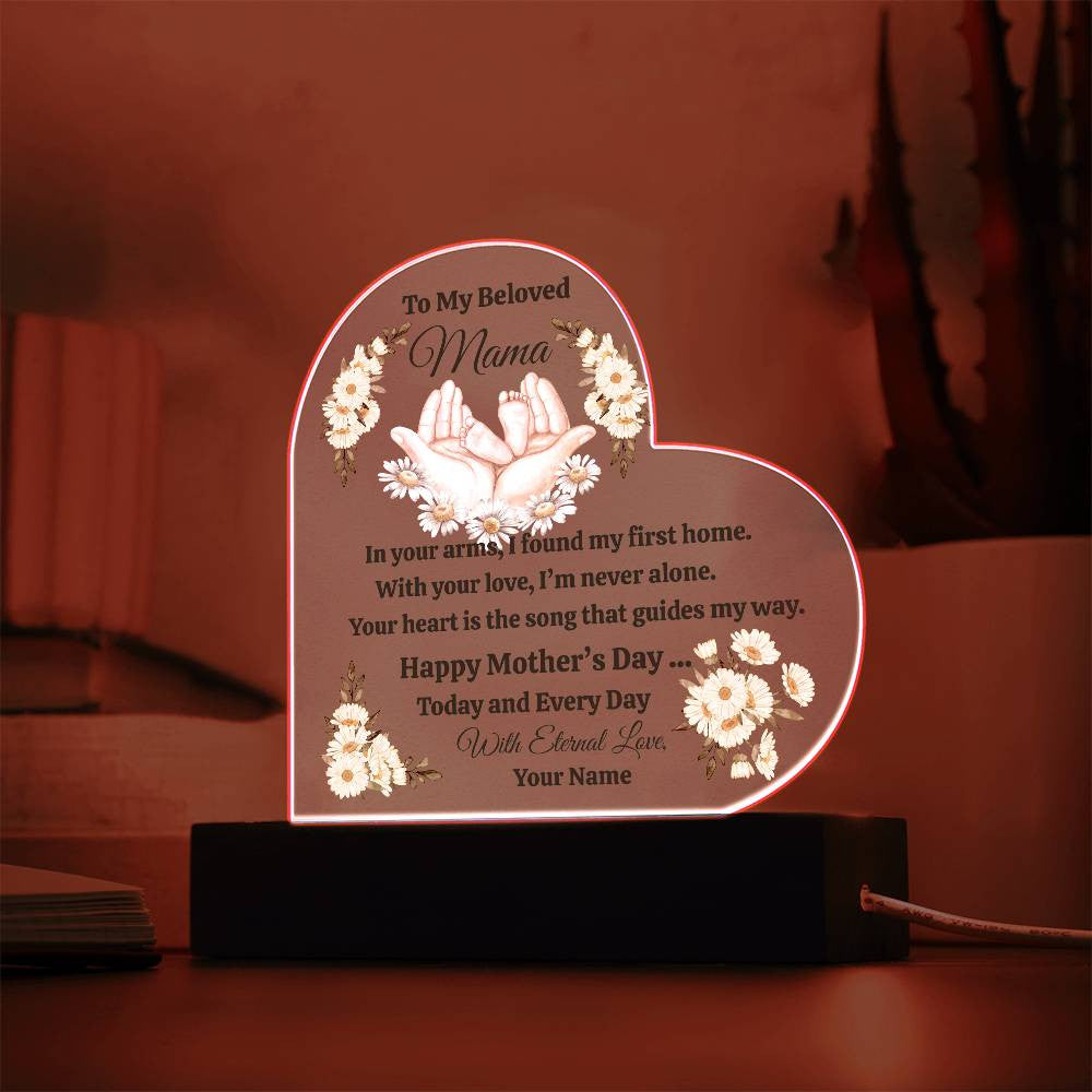 Heartfelt Mother's Day Acrylic Heart-Shaped Personalized LED Plaque - 7 Color Options, Battery or Corded