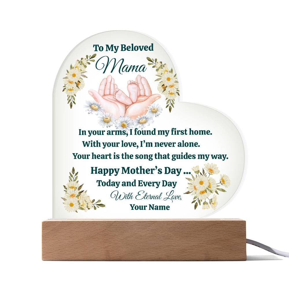 Heartfelt Mother's Day Acrylic Heart-Shaped Personalized LED Plaque - 7 Color Options, Battery or Corded