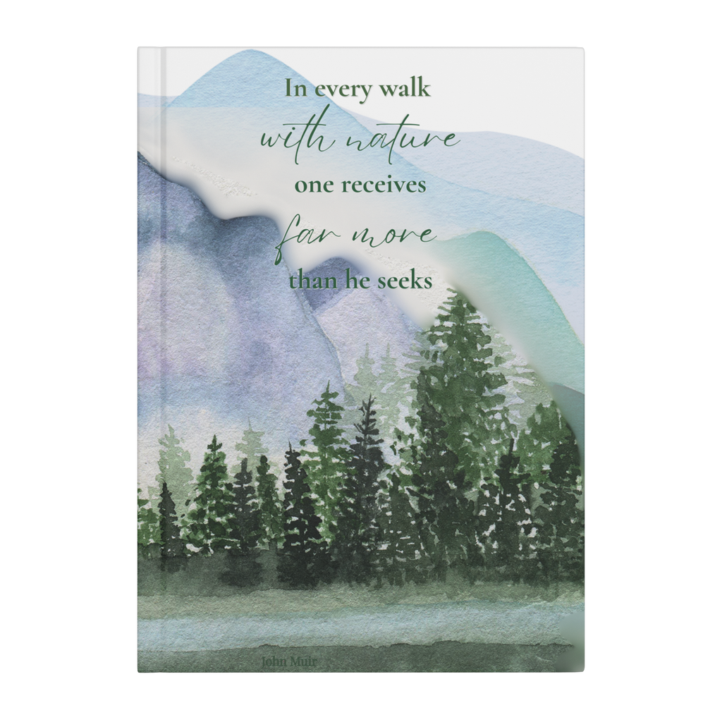 Watercolor Mountain Lake Hardcover Journal - Nature Quote Notebook - Eco Travel Diary