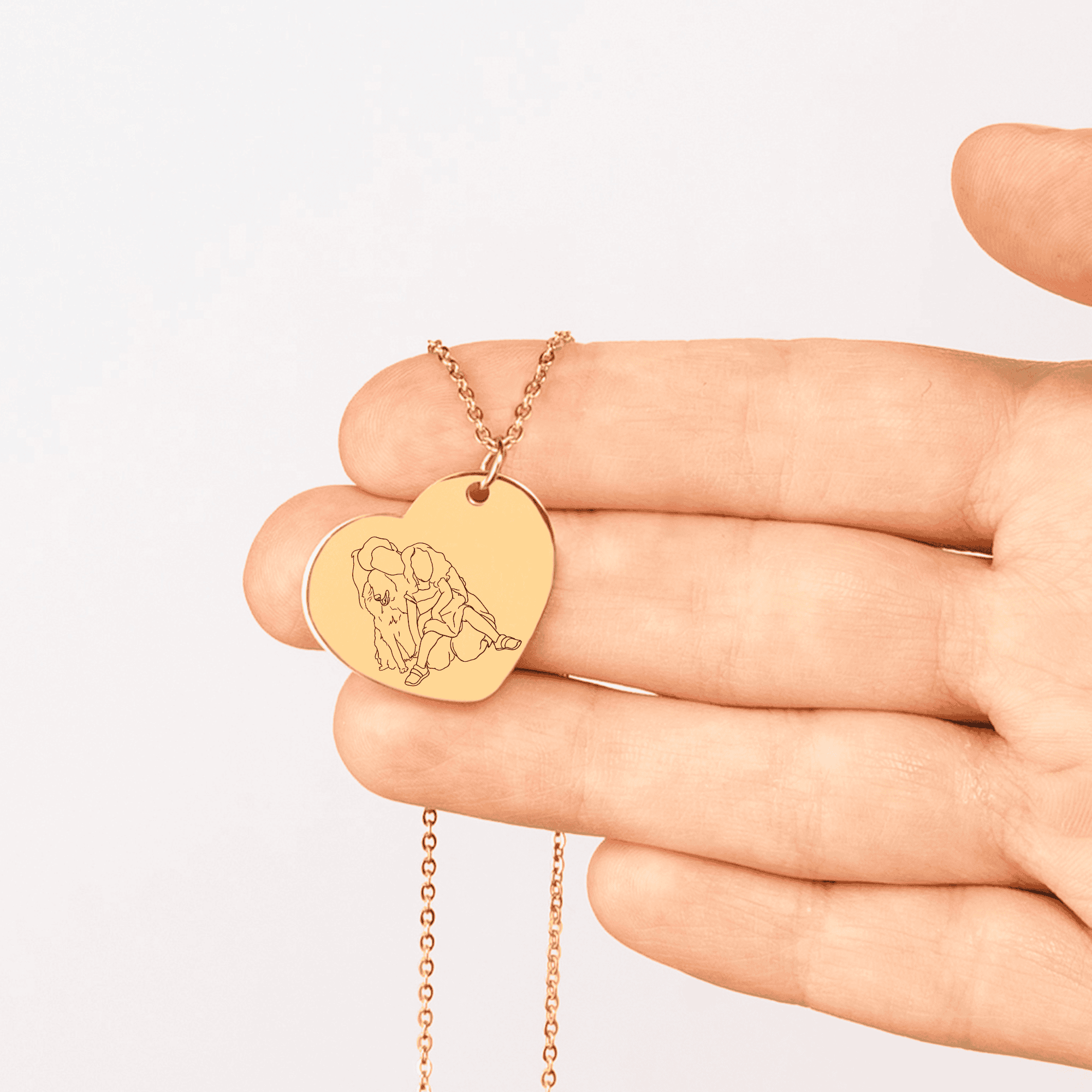 Line Art Portrait Heart Necklace—Personalized Message Card—Custom Engraved Jewelry—Anniversary Keepsake