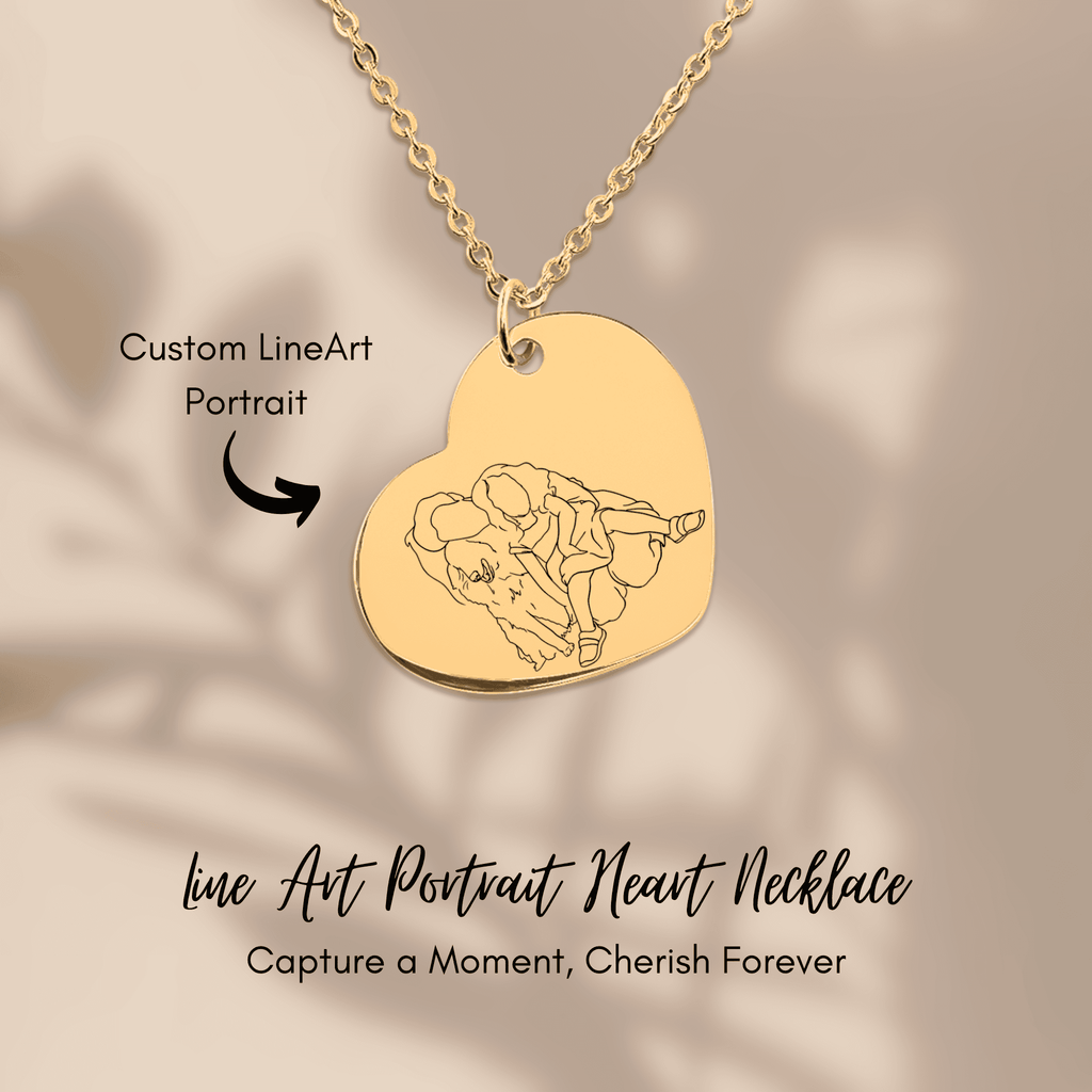 Line Art Portrait Heart Necklace—Personalized Message Card—Custom Engraved Jewelry—Anniversary Keepsake